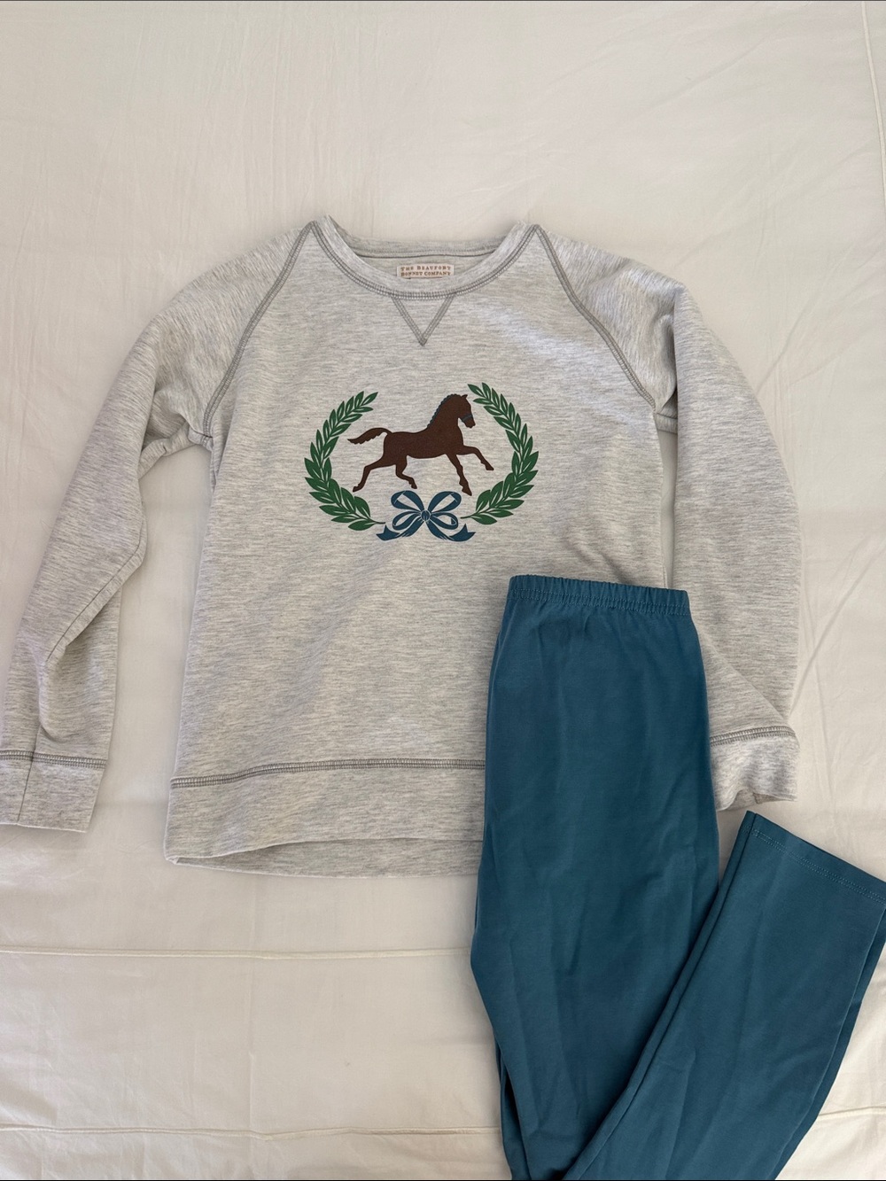 Grey Horse Crest Sweatshirt with Teal Pants